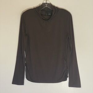 New Directions Top Womens Large Brown Knit Turtleneck Ruched Long Sleeve Stretch